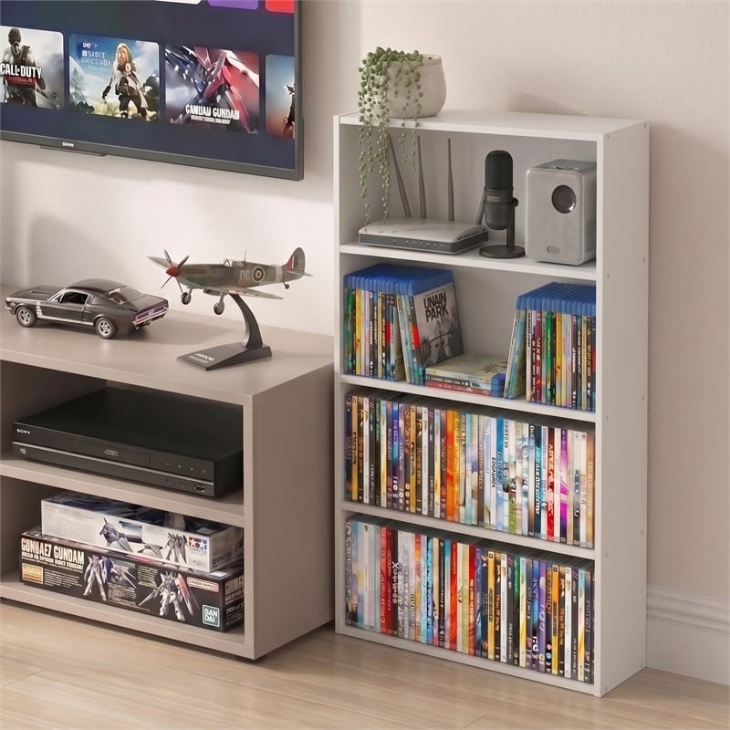 Furinno BASIC 4-Tier Open Shelf CD Rack & DVD Shelf. 6 x 24 x 35. White