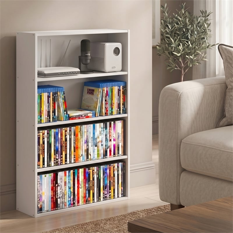 Furinno BASIC 4-Tier Open Shelf CD Rack & DVD Shelf. 6 x 24 x 35. White