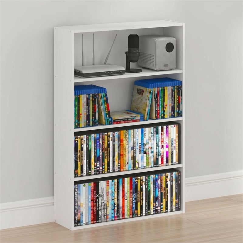 Furinno BASIC 4-Tier Open Shelf CD Rack & DVD Shelf. 6 x 24 x 35. White