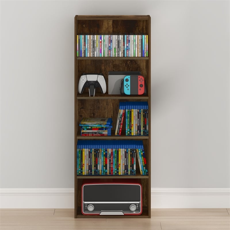 Furinno BASIC 5-Tier Cube Storage Organizer. 7 x 17 x 44. Amber Pine
