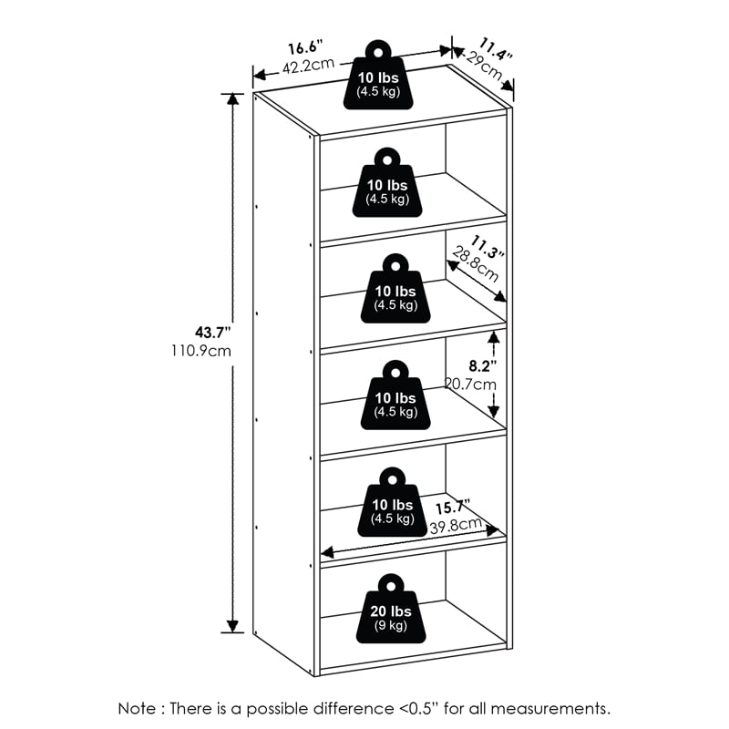 Furinno BASIC 5-Tier Cube Storage Organizer. 11 x 17 x 44. Amber Pine