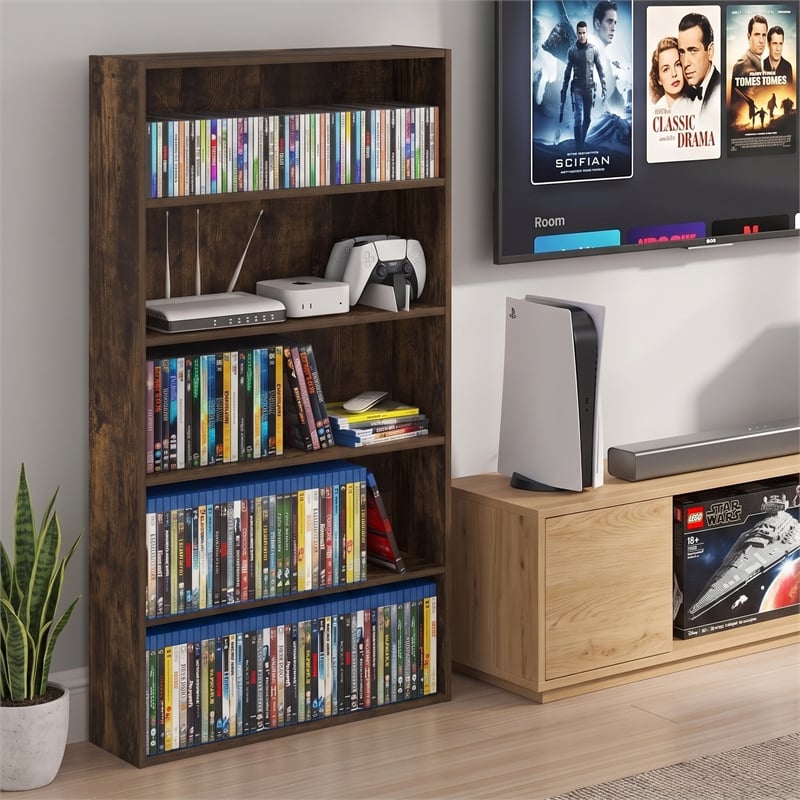 Furinno BASIC 5-Tier Cube Storage Organizer. 7 x 24 x 44. Amber Pine