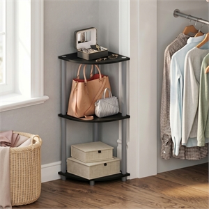 Furinno Turn-N-Tube 3-Tier Toolless Corner Closet Organizers/Storage. Black