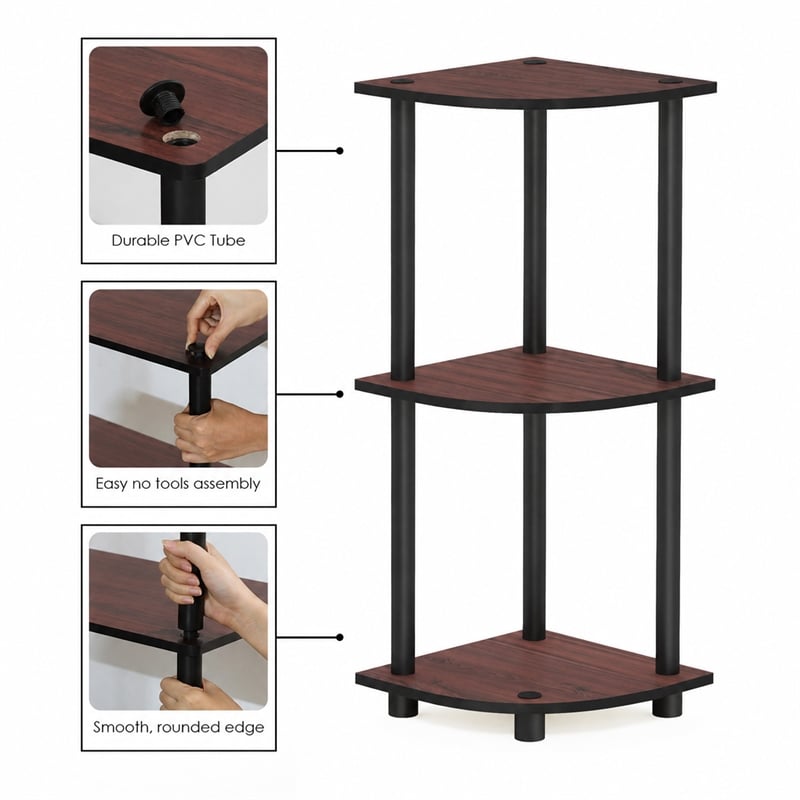 Furinno Turn-N-Tube 3-Tier Corner Closet Organizers/Storage. Dark Cherry
