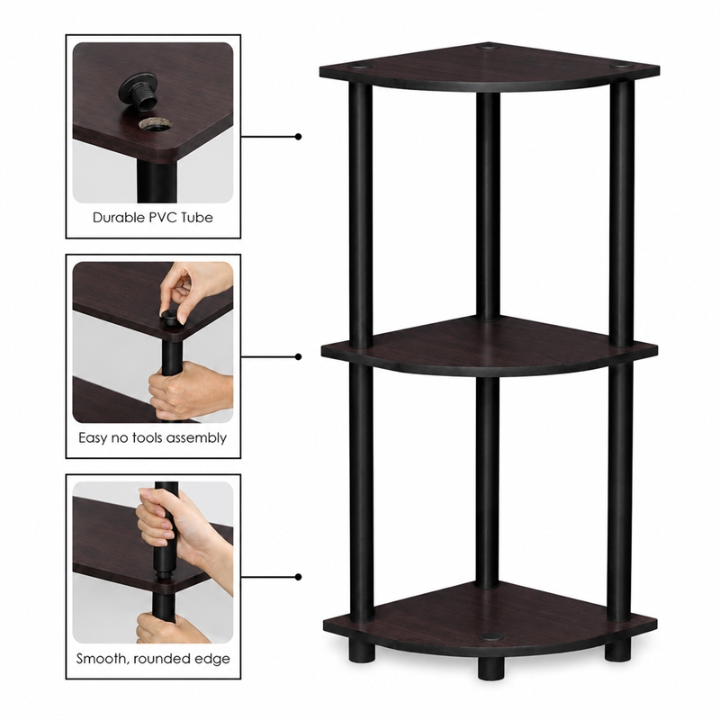 Furinno Turn-N-Tube 3-Tier Corner Closet Organizers/Storage. Dark Walnut