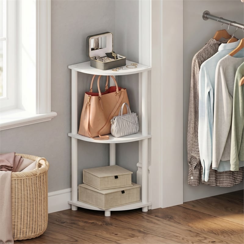 Furinno Turn-N-Tube 3-Tier Toolless Corner Closet Organizers/Storage. White