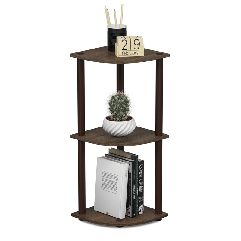 Furinno Turn-N-Tube 3-Tier Toolless Corner Closet Organizers. Walnut