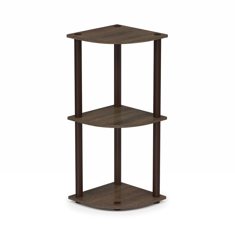 Furinno Turn-N-Tube 3-Tier Toolless Corner Closet Organizers. Walnut