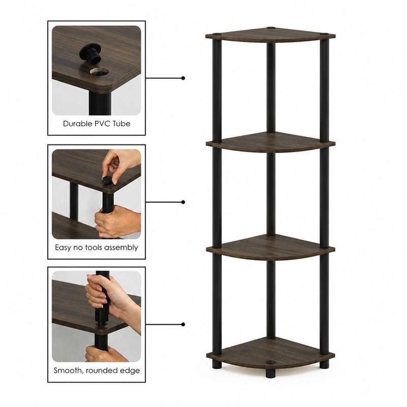 Furinno Turn-N-Tube 4-Tier Corner Closet Organizers. Columbia Walnut