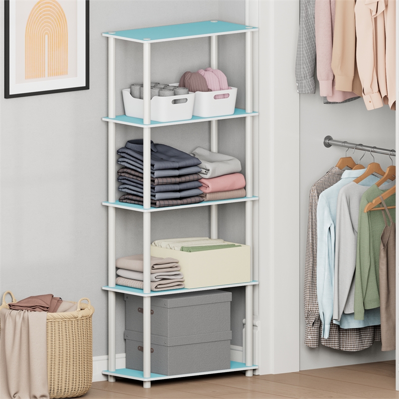 Furinno Turn-N-Tube 5-Tier Toolless Closet Organizers/Storage. Light Blue