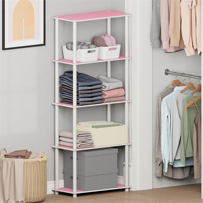 Furinno Turn-N-Tube 5-Tier Toolless Closet Organizers/Storage. Pink