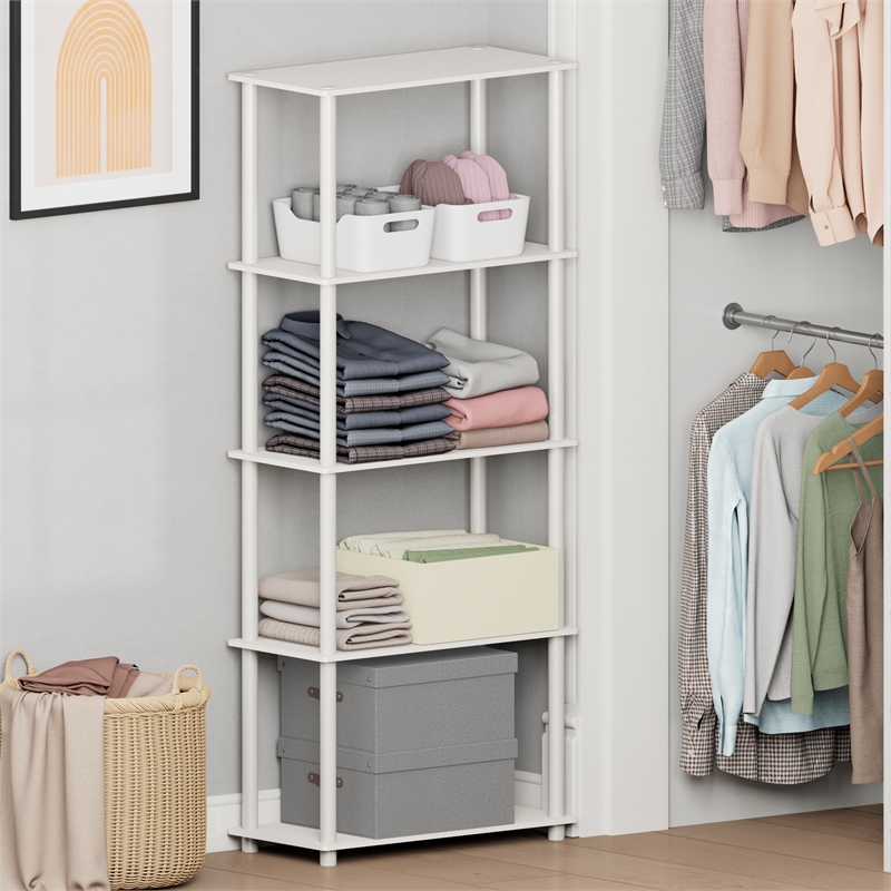 Furinno Turn-N-Tube 5-Tier Toolless Closet Organizers/Storage. White
