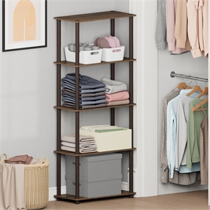 Furinno Turn-N-Tube 5-Tier Toolless Closet Organizers/Storage. Walnut