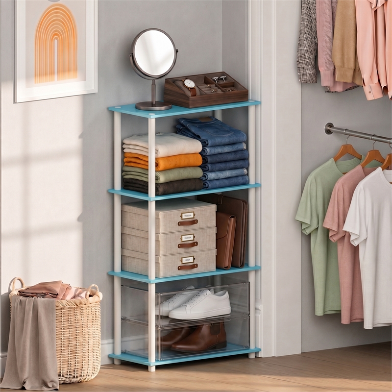 Furinno Turn-N-Tube 4-Tier Toolless Closet Organizers/Storage. Light Blue