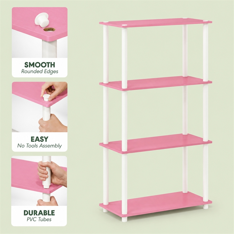 Furinno Turn-N-Tube 4-Tier Toolless Closet Organizers/Storage. Pink