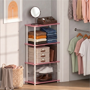Furinno Turn-N-Tube 4-Tier Toolless Closet Organizers/Storage. Pink