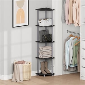 Furinno Turn-N-Tube 5-Tier Toolless Corner Shelf Closet Organizers. Black