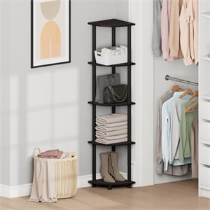 Furinno Turn-N-Tube 5-Tier Corner Shelf Closet Organizers. Dark Walnut