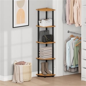 Furinno Turn-N-Tube 5-Tier Corner Shelf Closet Organizers. Light Cherry