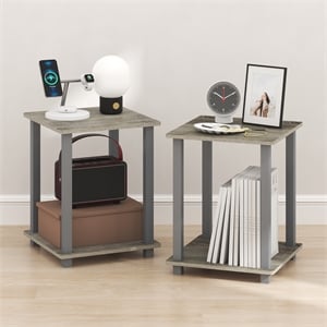 Furinno SIMPLISTIC Set of 2. 2-Tier Nightstand. Bedside Table. French Oak