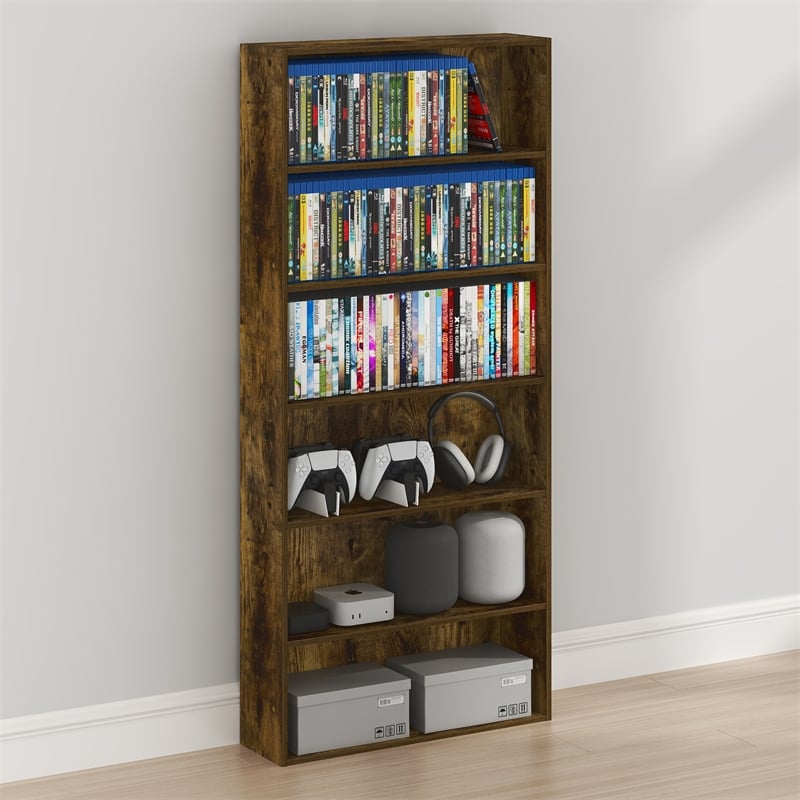 Furinno BASIC 6-Tier Open Shelf Cube Storage Organizer. Amber Pine