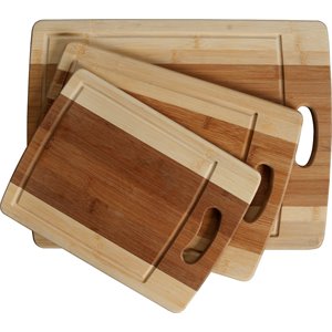 heim concept 3 piece organic bamboo cutting board set with drip groove in brown