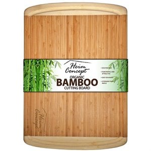 heim concept large organic bamboo cutting board with end groove in brown