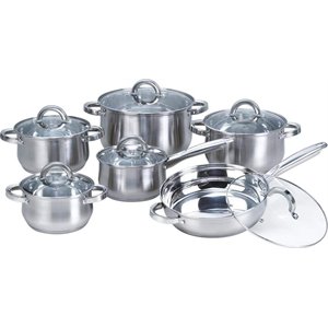 heim concept 12 piece stainless steel cookware set with glass lids in chrome