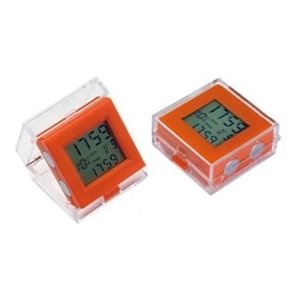 jiallo travel dual time modern plastic alarm clock in orange/clear