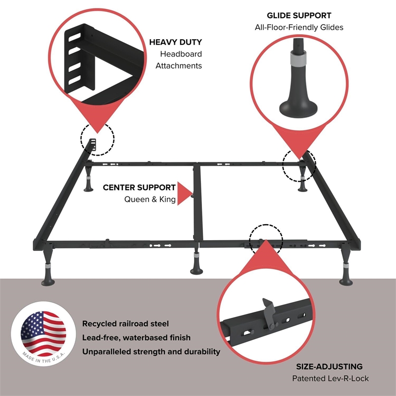 Premium Lev-R-Lock Bed Frame Twin/Full/Queen/Cal King/E. King with 6 Glides