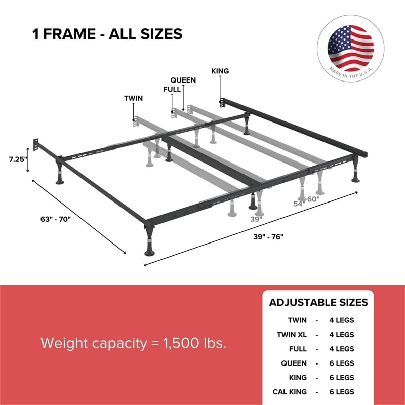 Atlas-Lock Keyhole 4-Glides Bed Frame Patent 6-415-465 B1 Twin/Full