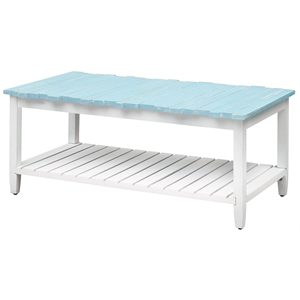 Treasure Trove Boardwalk White & Teal Wood Cocktail Table