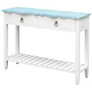 treasure trove boardwalk white & teal two drawer wood console table