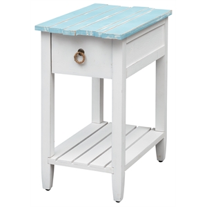 Treasure Trove Boardwalk White & Teal One Drawer Wood Chairside Table