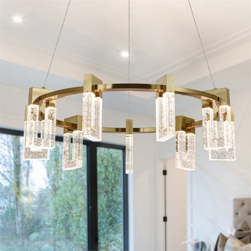 vonn sorrento 27&quot etl certified integrated led aluminum chandelier antique brass