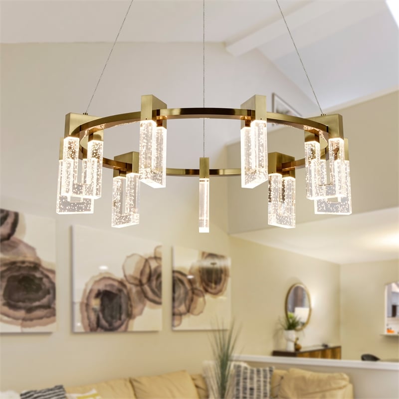 vonn sorrento 27&quot etl certified integrated led aluminum chandelier antique brass