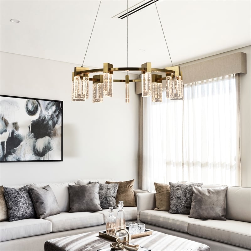 vonn sorrento 27&quot etl certified integrated led aluminum chandelier antique brass