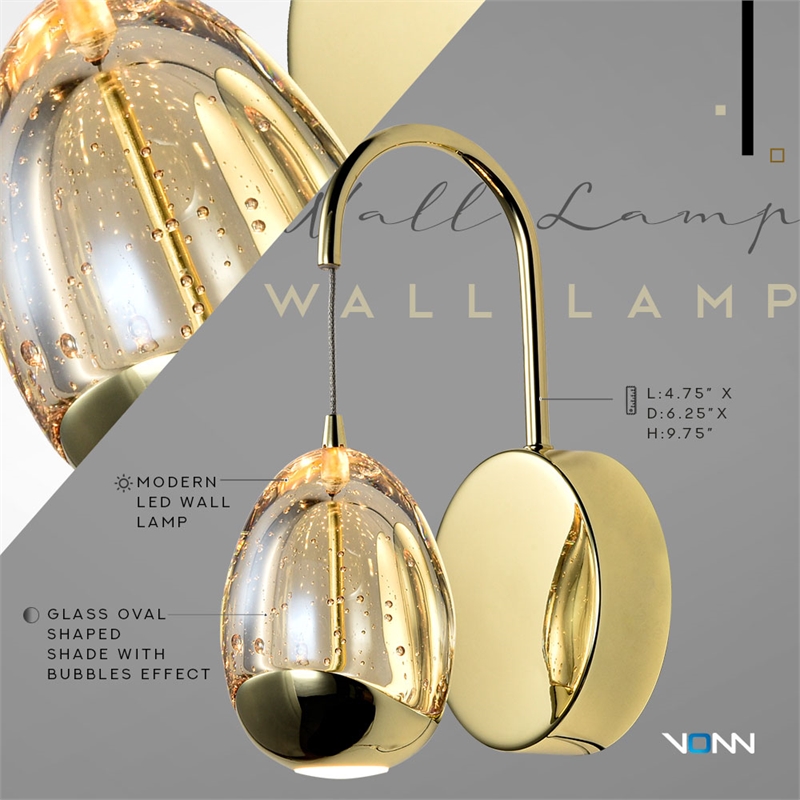 Venezia VAW1201GL Integrated LED ETL Certified Wall Sconce Lighting Fixture Gold
