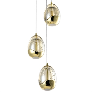 venezia 3-light bubbly glass integrated led pendant lighting fixture in gold
