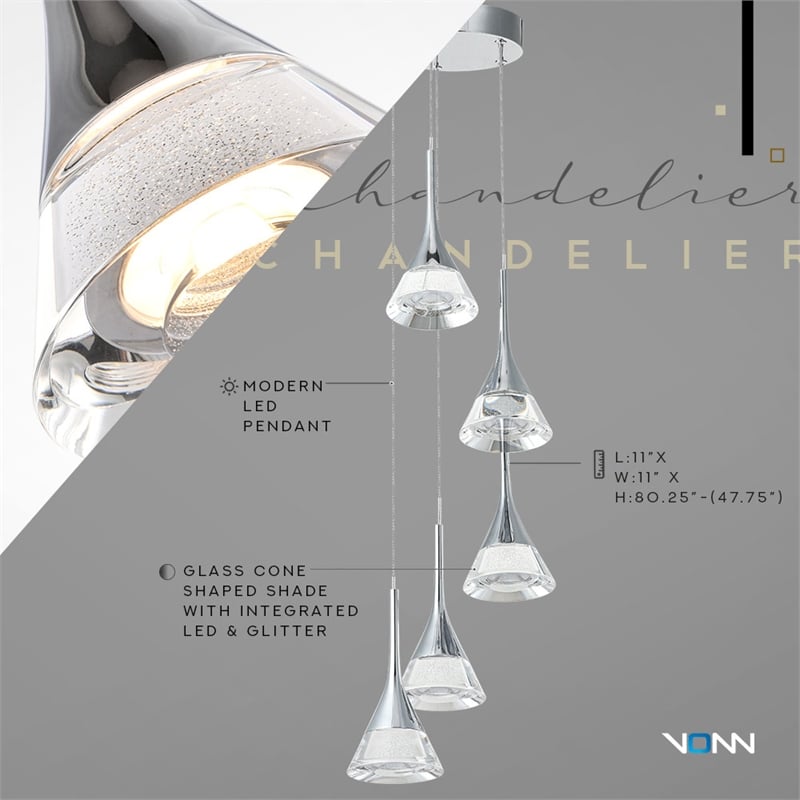 VONN Amalfi Integrated LED ETL Certified Aluminum Chandelier - Polished Chrome