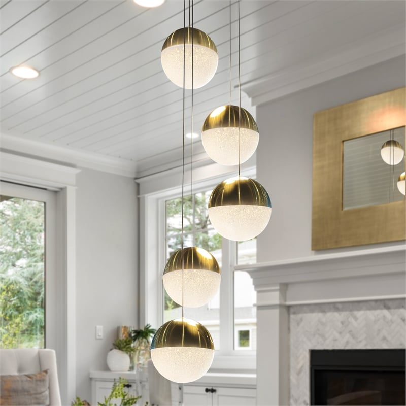 Ravello 5-Light Integrated LED ETL Certified Aluminum Chandelier - Brass