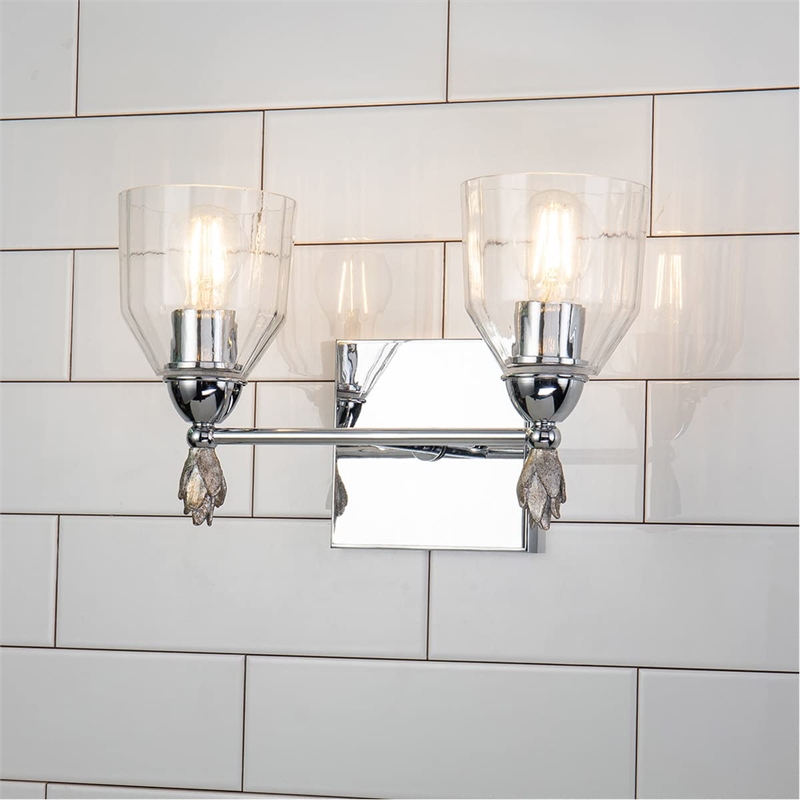 Lucas McKearn Felice 2-light Silver Flame-shaped Bath Vanity Light in Chrome
