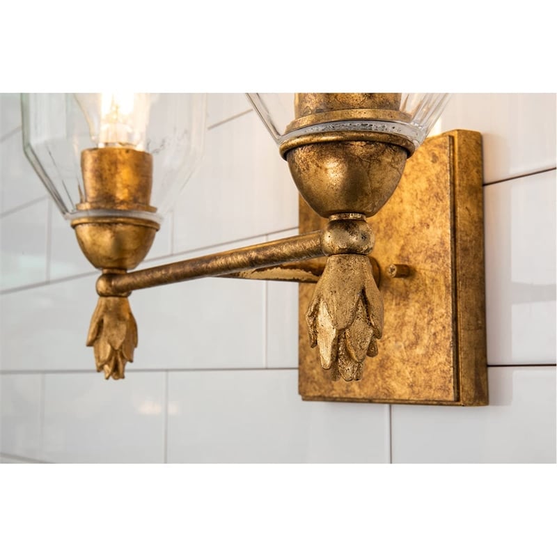 Lucas McKearn Felice 2-light Flame-shaped Bath Vanity Light in Distressed Gold