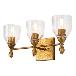 Lucas McKearn Felice 3-light Flame-shaped Bath Vanity Light in Antique Gold