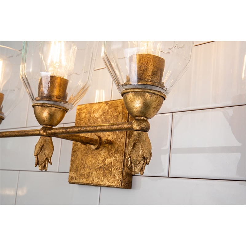 Lucas McKearn Felice 3-light Flame-shaped Bath Vanity Light in Antique Gold