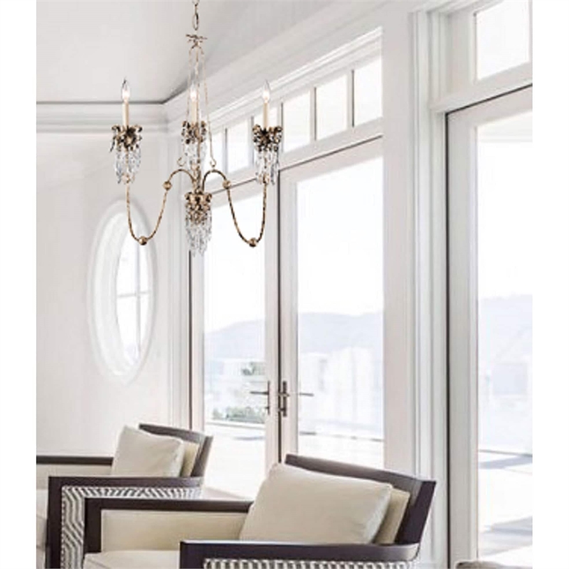 Lucas McKearn Venetian 3-light Crystal Chandelier in Hand-painted Beige Patina
