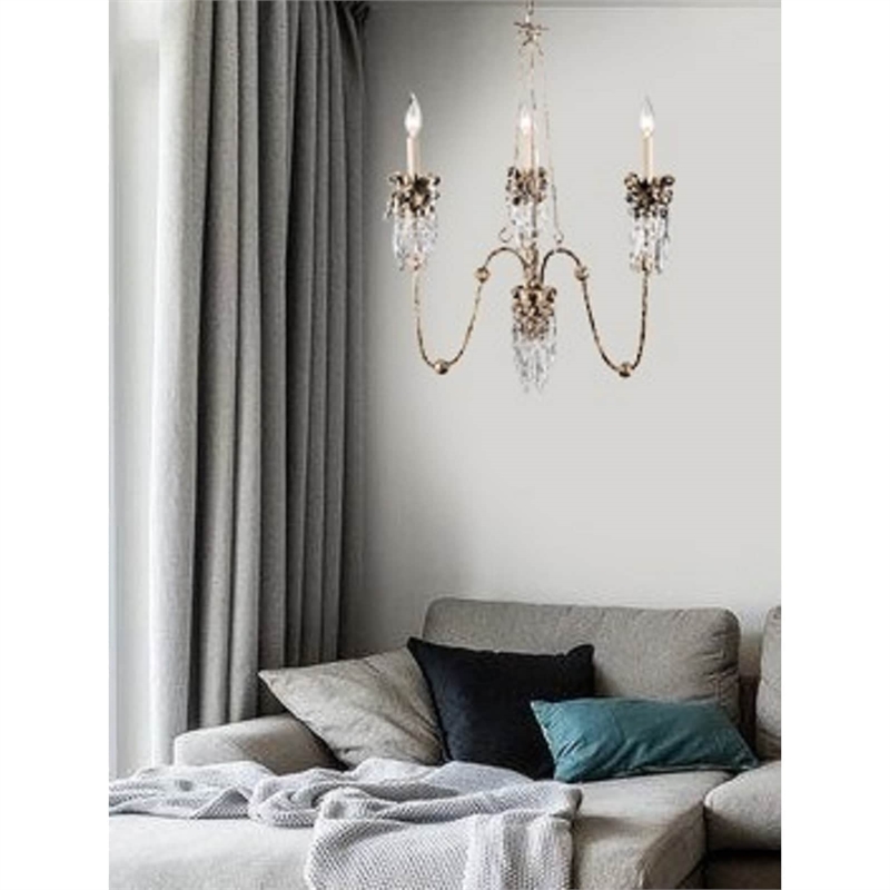 Lucas McKearn Venetian 3-light Crystal Chandelier in Hand-painted Beige Patina