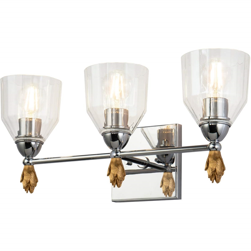 Lucas McKearn Felice 3-light Gold Flame-shaped Bath Vanity Light in Chrome