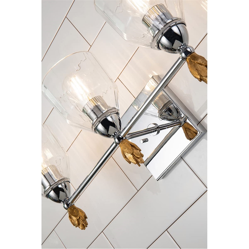 Lucas McKearn Felice 3-light Gold Flame-shaped Bath Vanity Light in Chrome