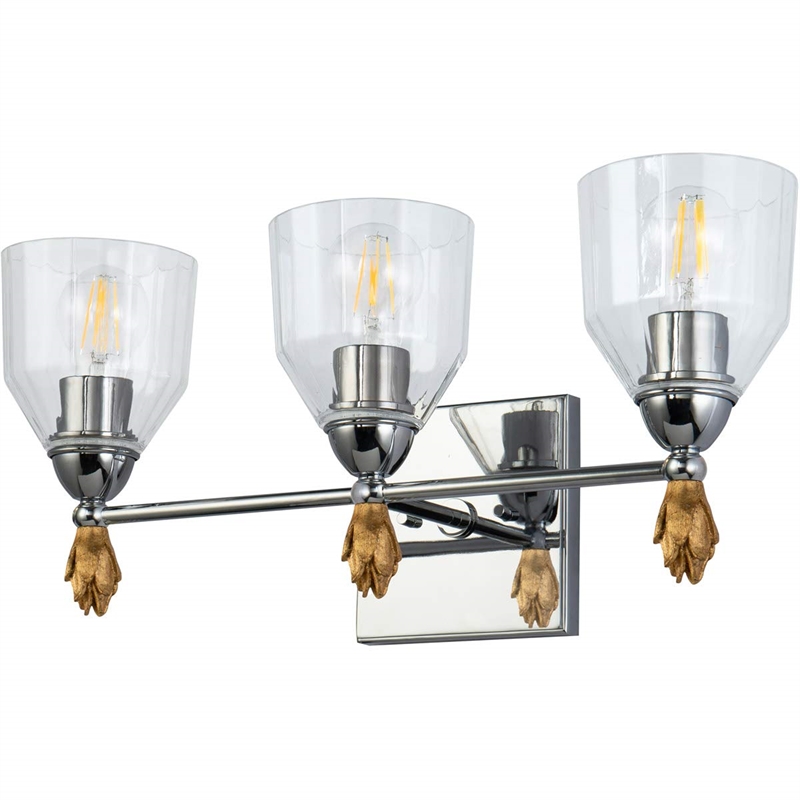 Lucas McKearn Felice 3-light Gold Flame-shaped Bath Vanity Light in Chrome